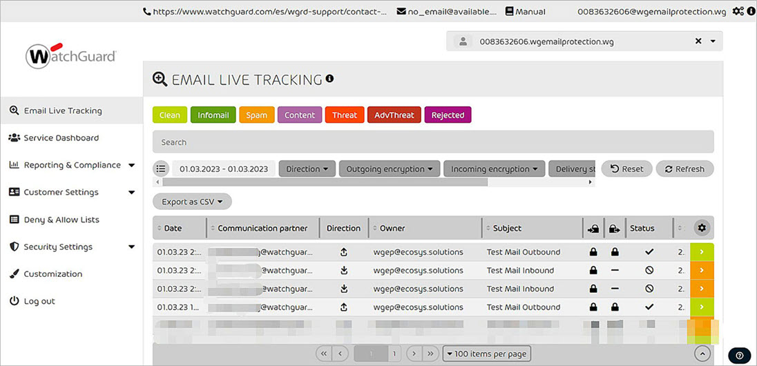 Screenshot of the Email Live Tracking page